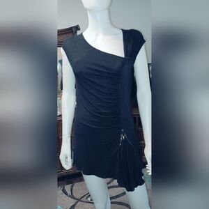 JW Elegant Black Mini Dress with thigh zipper